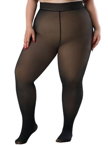 Spring Water Plus Size Fleece Lined Tights Women Thermal Winter Warm Thick Sheer Black Skin Tone Translucent, XL-2XL