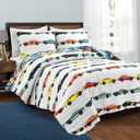 Lush Decor Race Car Kids' 2-Piece Quilt Bed Set, Reversible Bedding Set for Boys, White, Twin