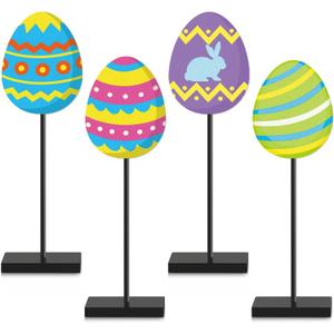 Yuntau Easter Standing Table Decor Wooden Bunny Egg Rabbit Tabletop Decoration Easter Tall Tiered Tray Decor Block Sign Classic Rustic Table Centerpiece for Home Party Supplies(Egg)