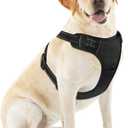 Adjustable Reflective Black No-Pull Dog Harness with 2 Leash ClipsSoft Padded Vest for Large Dog, Easy to Put on and Take Off, Black L