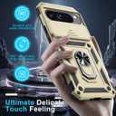 Janmitta Case Compatible with Google Pixel 9 Pro XL Built in Slide Camera Lens Cover+Screen Protector+Finger Ring Holder Kickstand,Heavy Duty Shockproof Full Body Protective Phone Cover,Gold