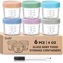 DRKIO 6 Pack Glass Baby Food Storage Containers  4 Oz Baby Food Jars with Lids Baby Food Maker Microwave Dishwasher Freezer Safe 100% Leak Proof BPA Free Reusable