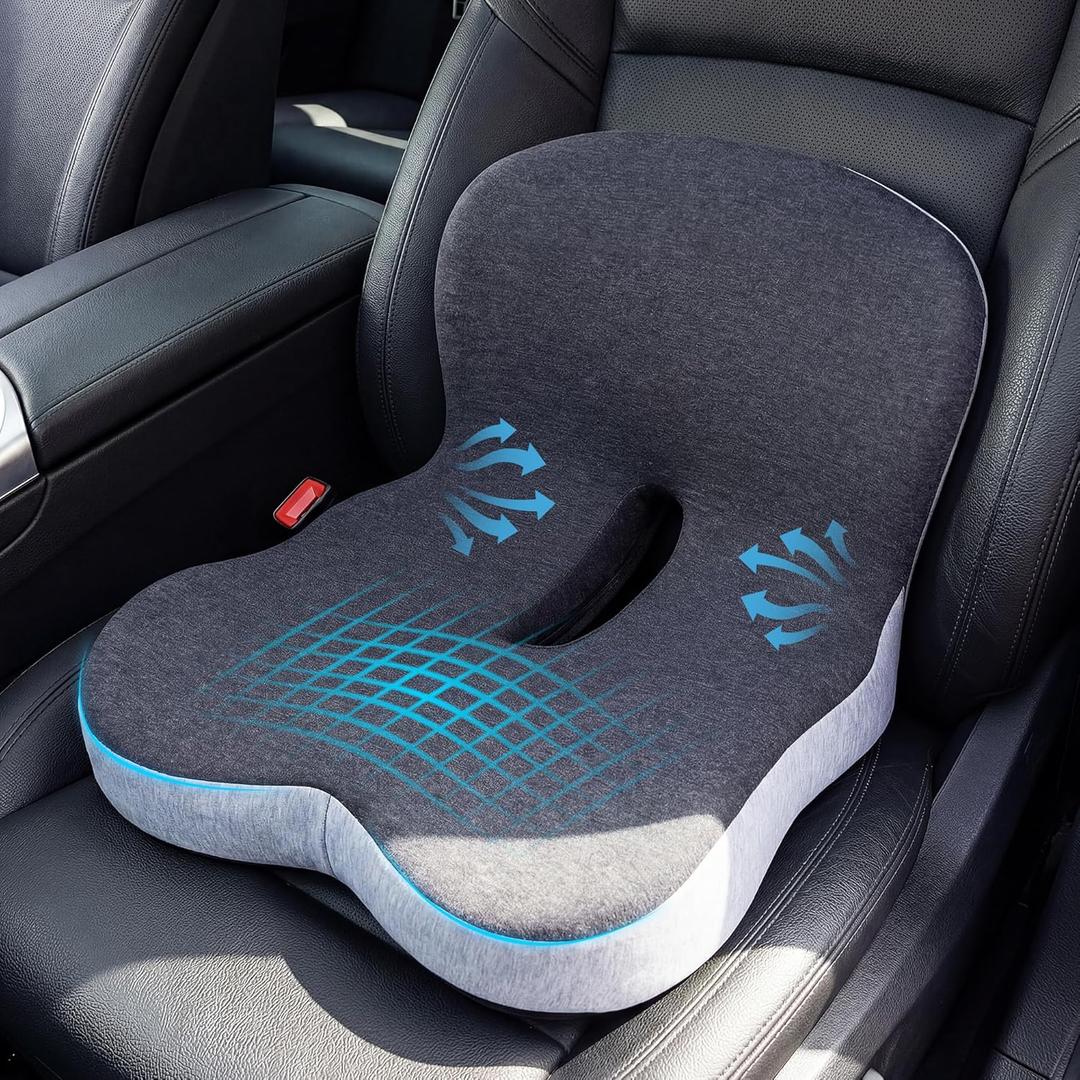 ZUAMEGUMemory Foam Car Seat Cushion  Ergonomic Driver Cushion for Sciatica & Tailbone Pain, Breathable Non-Slip Car Seat Pad for Car, Office Chair, Wheelchair (Dark Gray)