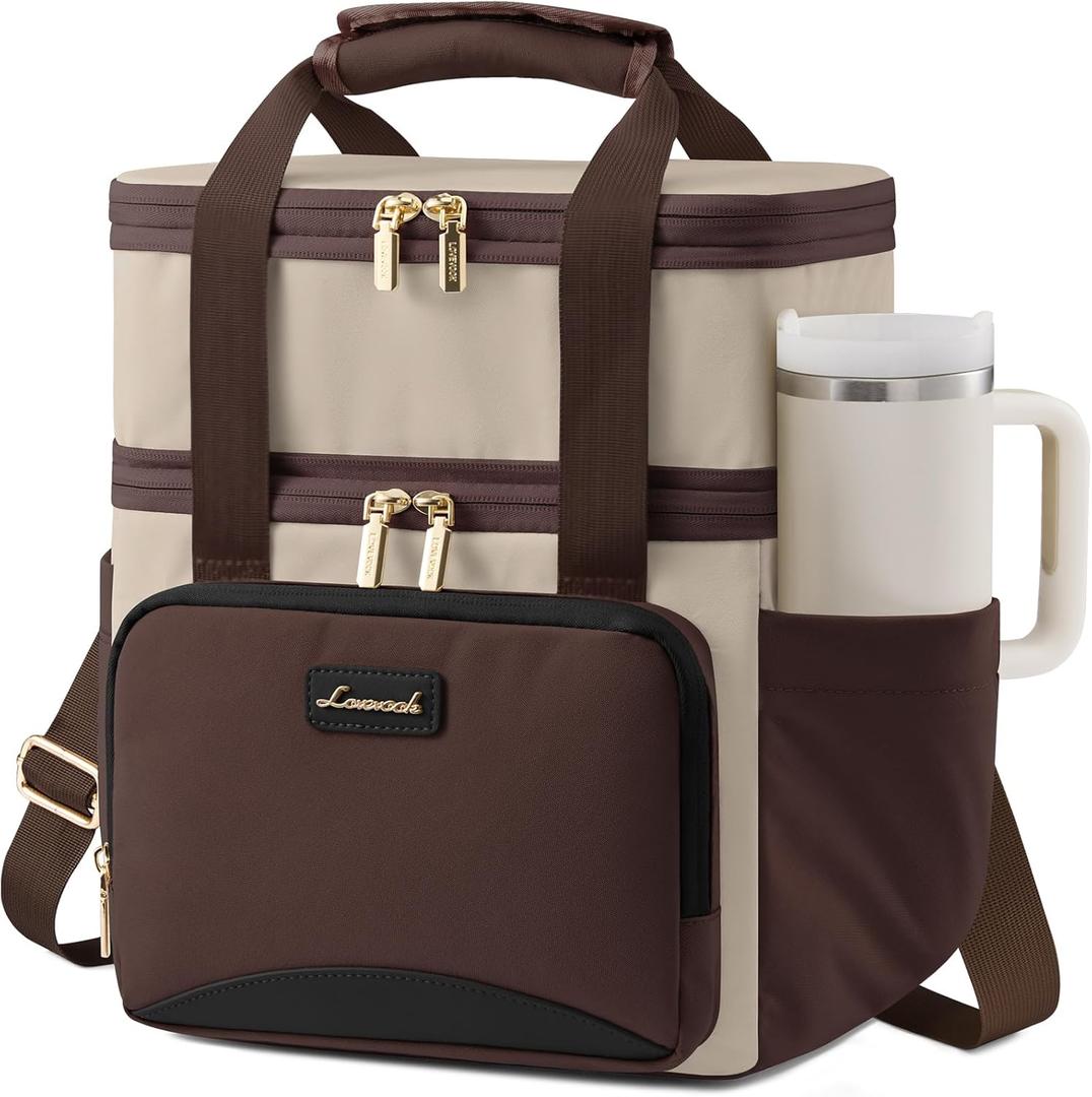LOVEVOOK Insulated Lunch Bag For Women Men,Expandable Double Deck Lunch Box With Large Cup Holder,Leakproof Cooler Bag For Adult Lunch Tote Bag Work Picnic Beach with Adjustable Shoulder Strap Gift