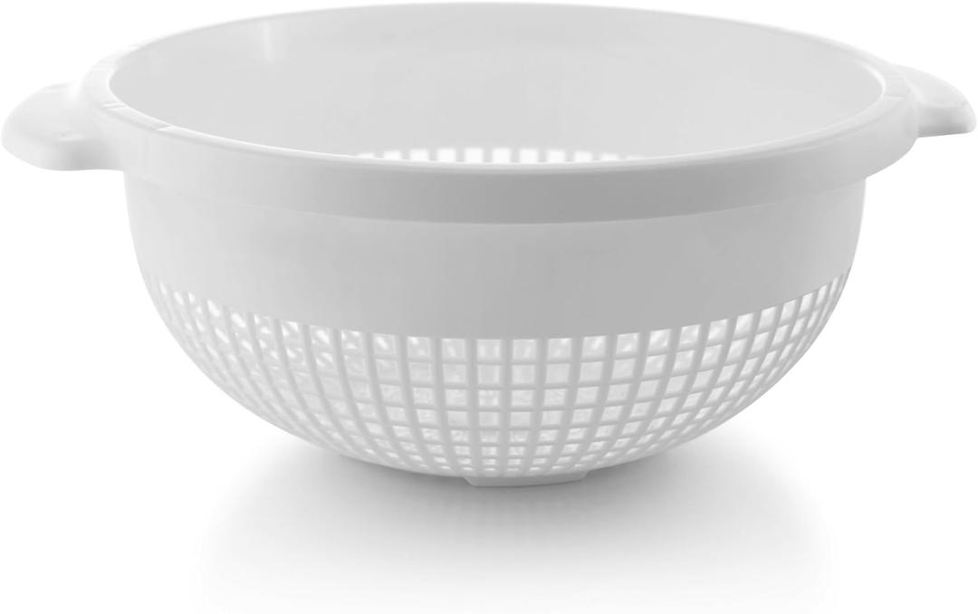 YBM HOME Deep Plastic Strainer Colander with Handle  Made of Food Safe BPA-Free Plastic - Durable and Dishwasher Safe - Use for Pasta, Noodles, Spaghetti, Vegetables and More (1, White)