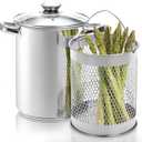 AVLA Asparagus Pot, 4 Quart Stainless Steel Steamer Cooker, Vegetable Asparagus Cooker with Removable Basket and Lid for Pasta, Spaghetti, Boiled Eggs, Shrimp, Oil Deep Fry Pan for French Fries