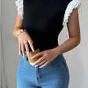 Women's Color Block Ruffle Sleeveless Tank Top Mock Neck Slim Fit Summer Shirt Gong Out Tops (S)