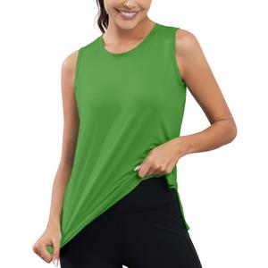 KevaMolly Workout Tank Tops for Women Side Slit Summer Athletic Shirts | Loose Fit,Dri Fit,Breathable,UPF50+,UV Sun Protection,Spf Sleeveless Tops for Exercise Gym Yoga Running (Green, S)