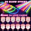 36 Pack Neon Valentine's Day Gift Cards with Glow Sticks, Glow in The Dark Party Favors, Glow Stick Bracelets & Necklaces for Kids, Classroom Exchange, School Prizes & Valentine's Party Supplies