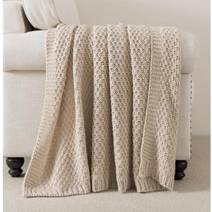 WDCOZY Chunky Cable Knit Throw Blanket Super Soft Warm Knitted Throw Blanket for Couch, Sofa, Chair, Bed Lightweight Breathable Cozy Comfortable Home Decorative Camel Tan Beige 50x60 Inches