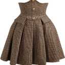 MakeMeChic Women's Plaid Mini Skirt Button Front Pleated A Line Flowy Elegant Houndstooth Skirts (Medium, Multicolor)