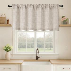 OVZME Valance for Windows, Light Filtering Faux Linen Textured Small Cafe Valances for Windows, Dual Rod Pocket Farmhouse Short Curtain for Bathroom Basement, 60Wx24L inch, 1 Piece, Linen Color