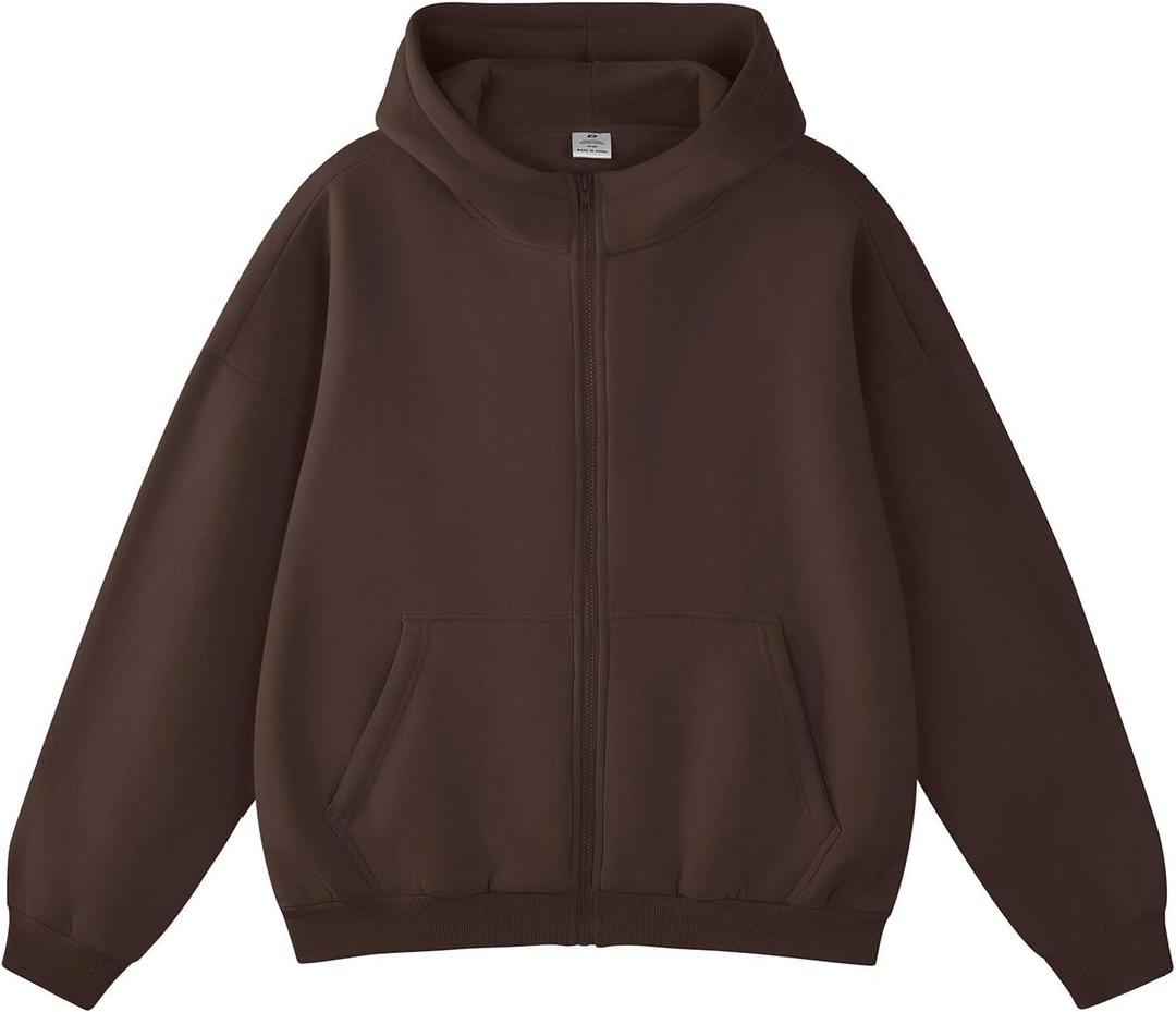FAIABLE Mens Zip Up Hoodies with Pockets Oversized Sweatshirt Winter Long Sleeve Jackets Fleece Fall Outfits 2025 (Medium, Coffee)