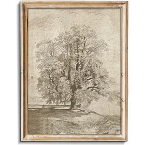 uniro Neutral Etching Vintage Tree Sketch Print, Tree Canvas Wall Art, Antique Rustic Home Decor, Landscape Wilderness Fine Drawing Painting Art Decorative Country/Farmhouse for Living Room, Bedroom, Bathroom Decor( 8" x 10"-UNFRAMED)