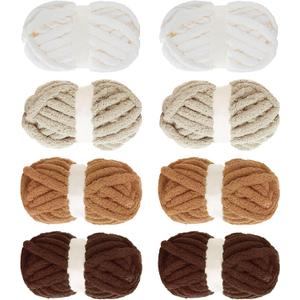 MABOZOO Assorted Chunky Yarn for Crocheting - 8 Pack, Fluffy Jumbo Chenille, Soft Plush - Giant Thick Fuzzy Yarn for Hand or Arm Knitting - Khaki Multi (31.7 yds, 8 oz Each Skein)