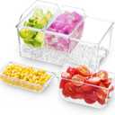 Lifewit Ice Chilled Condiment Caddy with 3 Containers(2.5 cup), Condiment Server with Separate Lids, Serving Tray Platter with Removable Dishes for Bar Accessories, Fruit, Salad, Taco, Party Garnish