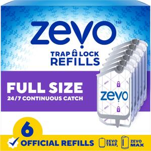 Zevo Flying Insect Trap Official Refill Cartridges - Fits Both Zevo Trap & MAX Indoor Fly Trap - Authentic Trap+Lock Technology to Catch Gnats, House & Fruit Flys (6 Official Refill Cartridges)