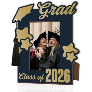 2026 Graduation Picture Frame with Tassel, Class 2026 Graduation Wooden Tabletop Frame for 4x6 Photo, Perfect Graduations Gifts for High School & College Graduates