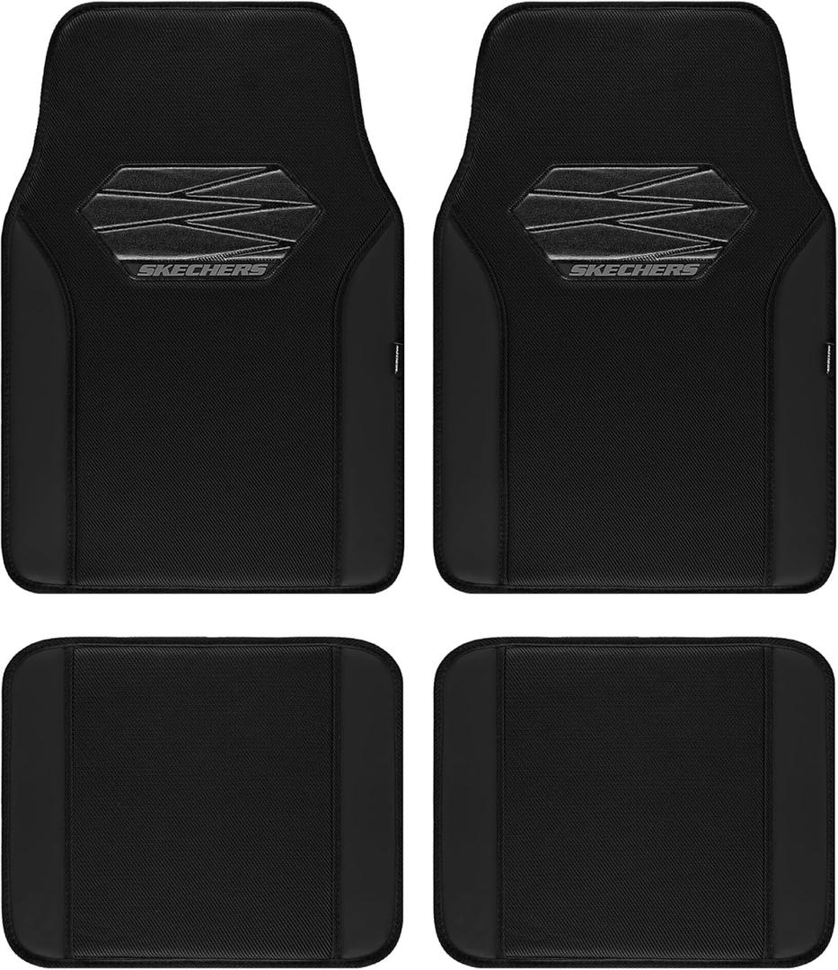 Skechers Car Floor Mats,Memory Foam Car Mats,Floor mats for Cars with Anti-Slip PVC Heel Pad,Universal Fit Automotive Floor mats for SUV,Vans,sedans, Trucks,Set of 4pcs,Black