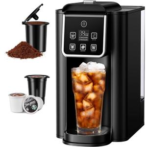 SHARDOR Single Serve Coffee Maker 2.0, Hot and Iced Coffee Machine for K Cup Pods & Ground Coffee, 6 to 14 oz Brew Sizes, 50 oz Removable Water Tank, Bold Brew Setting, Stainless Steel, Black