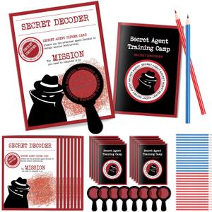 ReliThick 15 Sets Detective Party Favors Spy Secret Kit Escape Room Birthday Party Decoder with Agent Training Camp Notepads Cards Pens Treat Bags Stuffers Piata Filler Classroom Prizes