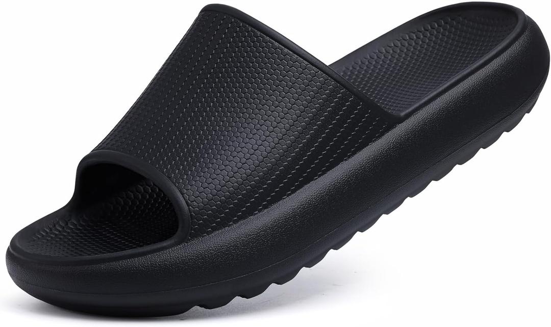 Comwarm Cloud Slide Sandals for Women Men Ultra Comfort Recovery Pillow Slippers Soft Summer Beach Shoes with Low Arch Support (7.5-8.5 Women/6-7 Men, Matte Black)