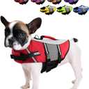 Queenmore Dog Life Jacket Swimming Vest Small Medium Dogs Neoprene Life Vest Lightweight Reflective Dog Lifesaver for Boating Kayaking Red, S