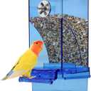 kathson No-Mess Bird Cage Feeder Automatic Parrot Feeders Seeds Container Acrylic Finch Foraging Feeders Parakeet Food Dispenser Cage Accessories for Small Birds Canary Budgie Lovebirds (Blue)