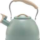 3.2 Quart Whistling Tea Kettle for Stove Top Stainless Steel Tea Pots With Wood Pattern Anti-slip Handle, Green