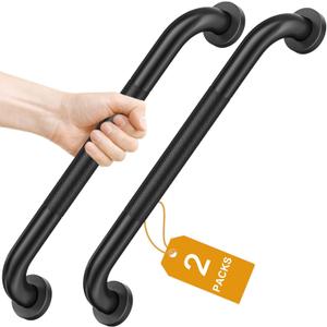 FANHAO 2 Pack Shower Grab Bar, 16 Inch Stainless Steel Bathroom Grab Bar with Anti-Slip Knurled Grip, Shower Handle Bath Handle, Safety Bars for Shower Chair Bench, Senior, Elderly, Handicap (Black)