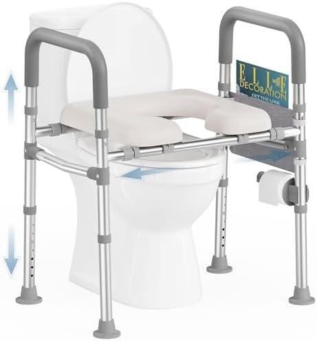 HOMLAND Raised Toilet Seat with Handles, 400 LBS Toilet Seat Risers for Seniors with Adjustable Height & Width, Handicap Elevated Toilet Riser Fit Any Toilet, Gray