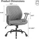 YFO Modern Ergonomic Office Desk Chair, Grey Leather with Lumbar Support, Adjustable Height, Swivel, Armrests, for Office, Gaming, Reading, Relaxing, Mid Back
