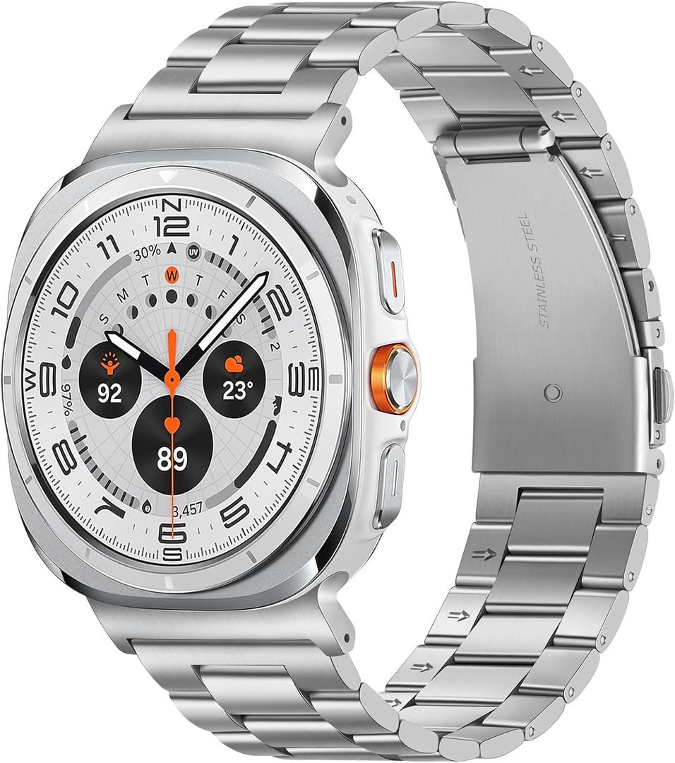 Metal Bands Compatible with Samsung Galaxy Watch Ultra Band (2025/2024) 47mm, No Gap Stainless Steel Strap for Women and Men, Silver