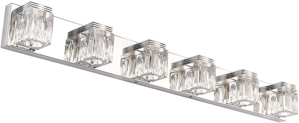 Ralbay LED Modern Bathroom Vanity Lights 6 Lights Crystal Glass Stainless Steel Bathroom Vanity Lights Fixtures Over Mirror LED Modern Crystal Glass Vanity Lights