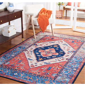 SAFAVIEH Tucson Collection Area Rug - 5' x 8', Rust & Blue, Persian Medallion Design, Non-Shedding Machine Washable & Slip Resistant Ideal for High Traffic Areas in Living Room, Bedroom (TSN133P)