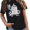Halloween Shirt Women Spooky Graphic Shirts Strange and Unusual Print Tee Tops (Small, Black-1)