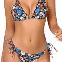 JOYBIK Women's Two Piece Triangle Bikini Sets Ruffle Halter Tie Side String Adjustable Sexy Swimsut with Romovable Padded Colorful Daisy M