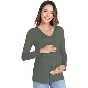 Womens Maternity Nursing Shirt Bamboo Viscose Pregnancy Tee Soft Tops Breastfeeding Pajama Loungewear (X-Large, B-iron Grey)