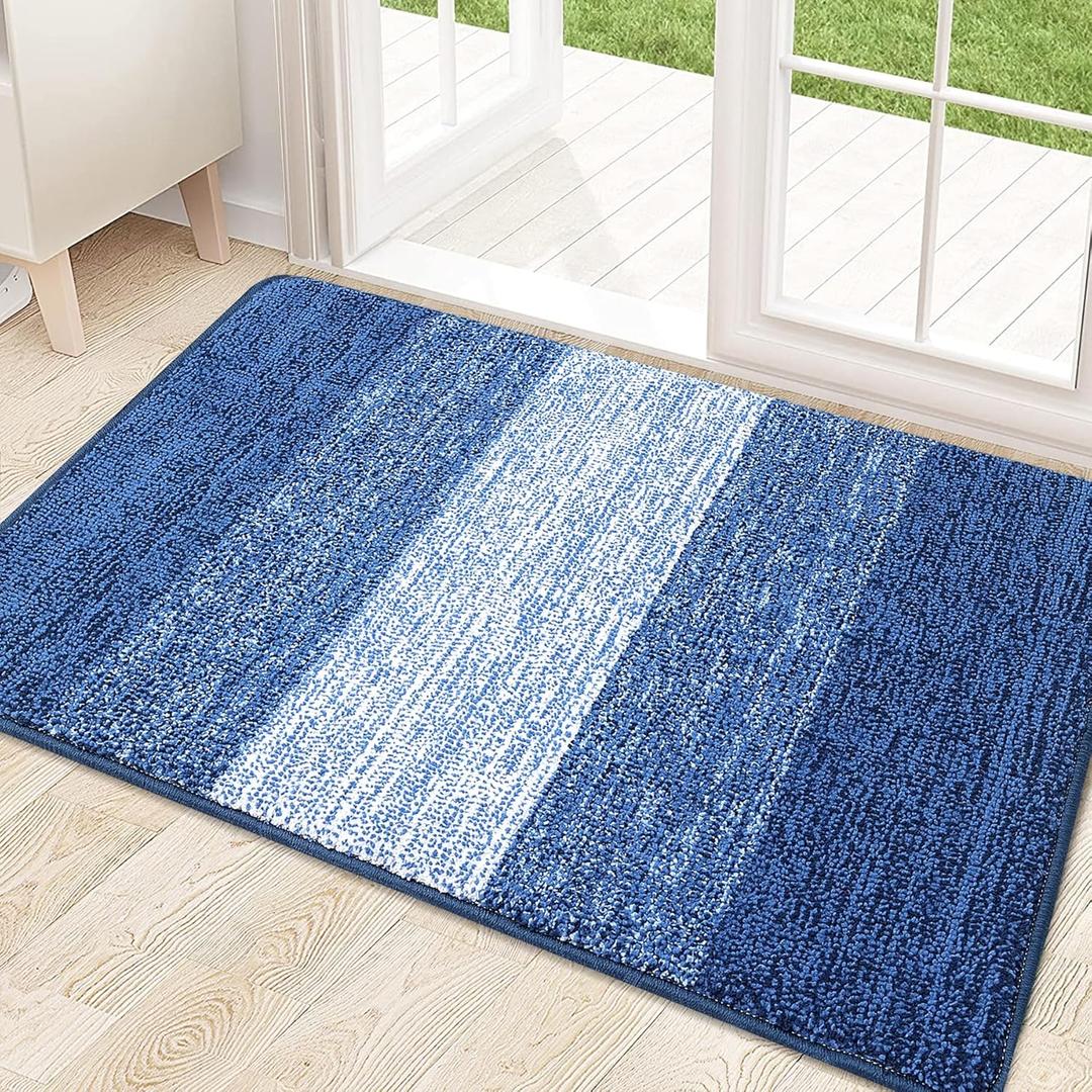 Kitinjoy Indoor Outdoor Door Mat, 32x20 Non-Slip Absorbent Dirt Trapper, Low-Profile Washable Inside Entrance Front Floor Mat, Sturdy Soft Entry Doormats for Entryway, Navy Blue