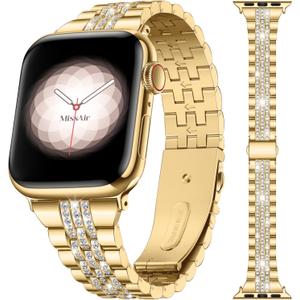 Missair Bling Bands Compatible With Apple Watch Band 38mm 40mm 41mm 42mm 44mm 45mm 46mm 49mm Women, Upgraded Buckle Replacement Bracelet Metal Strap for iWatch Series 11 10 9 8 7 6 5 4 3 SE Ultra (Gold)