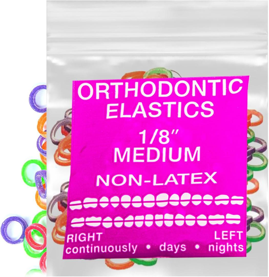 Neon Non-Latex 100 counts Intraoral Elastic Bands Orthodontic Elastics Dental Rubber Bands Made in US Medium 1/8'', Neon