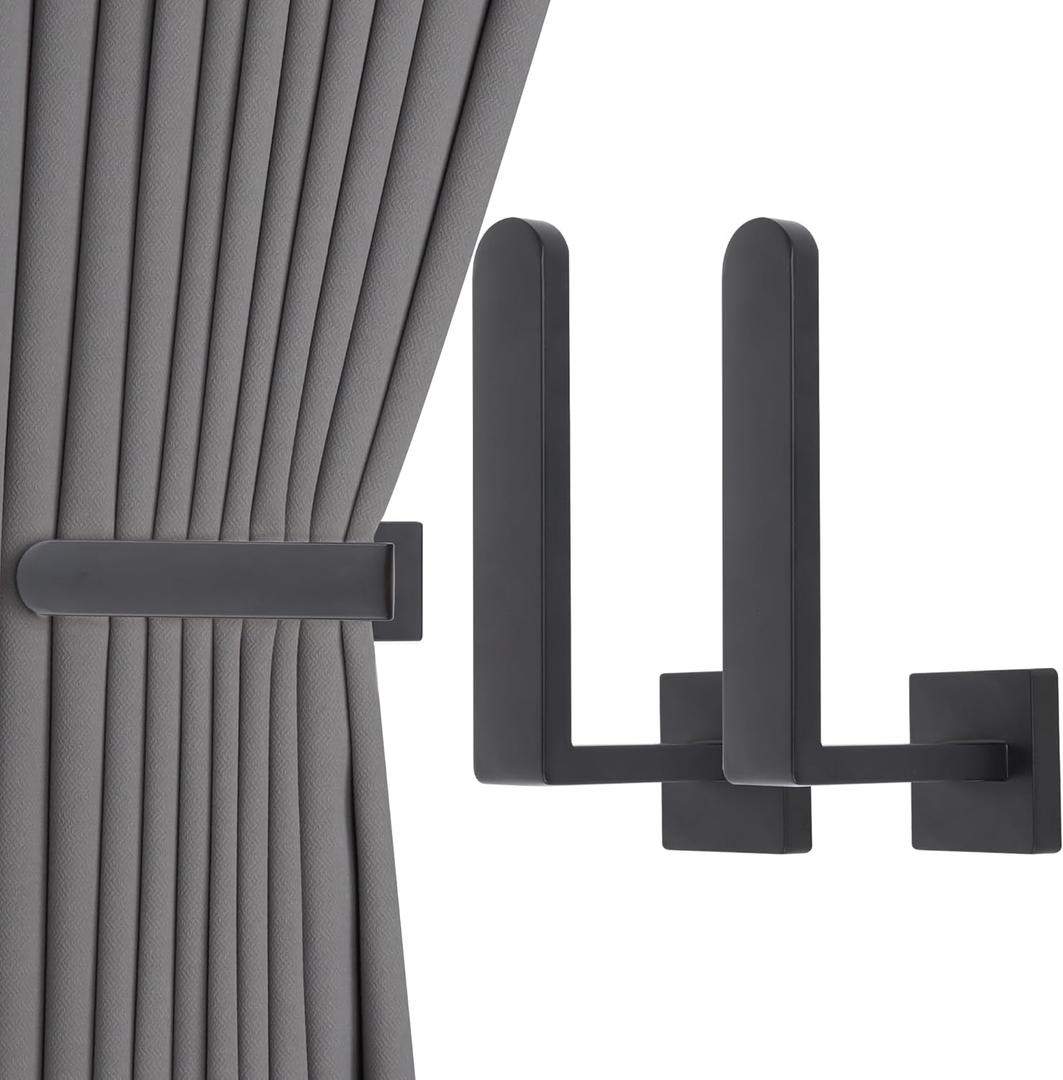 2 Pack Metal Curtain Holdbacks Modern Curtain Tiebacks U Shaped Curtain Hooks for Wall Curtain Pull Backs Curtain Holders Curtain Tie Backs for Curtains (2, Matte Black)