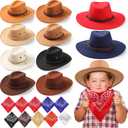 Unittype 20 Pcs Western Cowboy Hats Set Kids Cowboy Themed Party Felt Bandanna Hat with Paisley Bulk for Birthday Costume (Multi Colors)