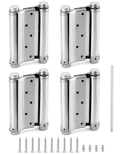QWORK Heavy Duty Cafe Saloon Bars Door Swing Hinges, 4 Pack 5" Stainless Steel Self Closing Swing Hinges, Double Action Spring Door Hinges, Including Pins and Screws