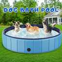 Foldable Dog Swimming Pool, Totiro 91"x16" Oversize Collapsable Hard Plastic Portable Bathing Tub for Pet Dog Kiddie Pool Indoor and Outdoor Leakproof PVC Play Pool for Large Dogs Pets Puppy Kids Blue