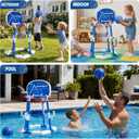 Pool Basketball Hoop with 4 Balls and Detachable Backboard, 2-in-1 Floating Pool Toys Ring Game with Pump, Anti-Tip Stable Base, 12 Rings, Outdoor Swimming Pool Games Toy for Party Kids Age 3-12
