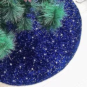 FUHSY Blue Tree Skirt Christmas 46 Inch Velvet Tree Skirt Sequin Tree Mat Elegant Sequence Tree Mat Kits Shiny Xmas Skirts Tree Decoration for Merry Christmas Holiday Halloween Tree Skirts