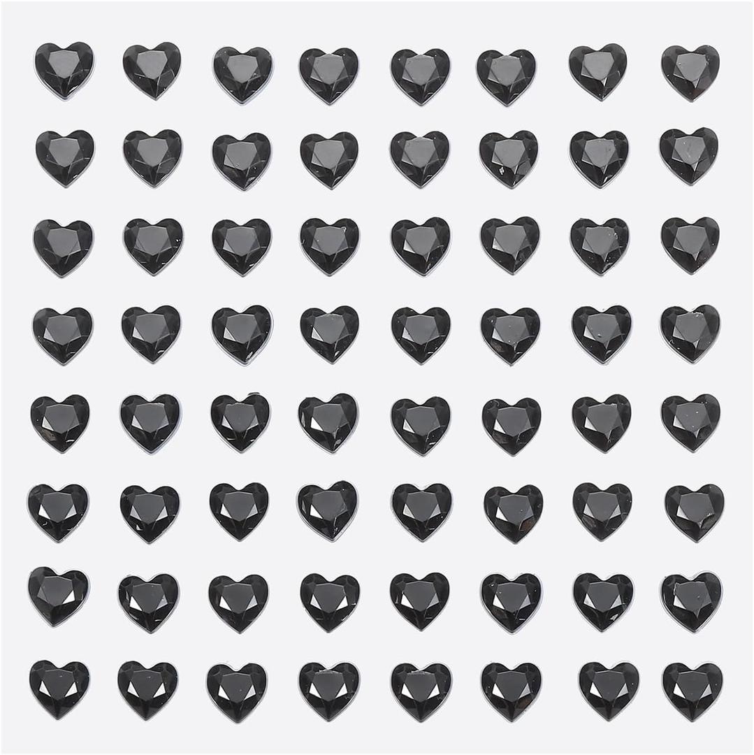 MECCANIXITY 256 Pcs Heart Rhinestone 6mm Self Adhesive Gems Stickers Jewelry Stickers for Valentine Makeup, Arts & Crafts, DIY, Jewelry Making Black