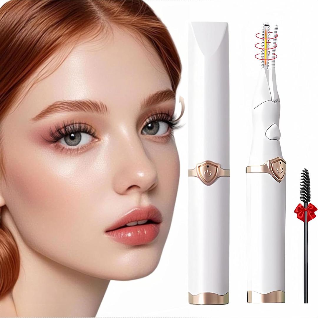 Heated Eyelash Curler - 2-in-1 Clip-Type Design, 3 Temperature Modes, USB Rechargeable Electric Eyelash Curler, Natural Curling 24H Long-Lasting Curl, Gift, Beige