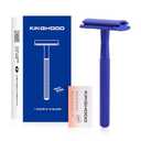 Kinghood Double Edge Safety Razor, Single Blade Razors with 10 Stainless Steel Blades, Reusable Metal Shaving Razor for Women and Men - Dark Blue